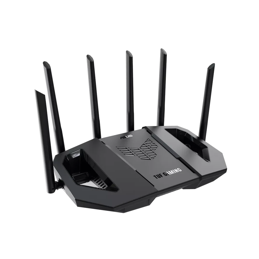 A large main feature product image of EX-DEMO ASUS TUF Gaming BE9400 Tri Band WiFi 7 Gaming Router
