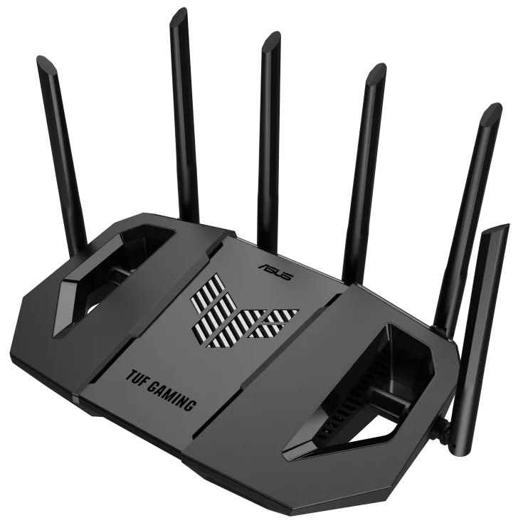 A large main feature product image of EX-DEMO ASUS TUF Gaming BE9400 Tri Band WiFi 7 Gaming Router