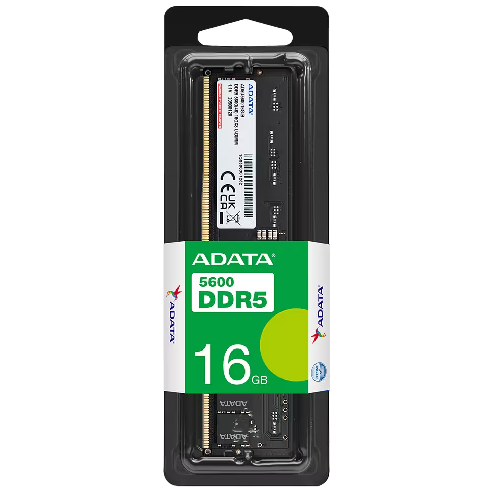 A large main feature product image of ADATA 16GB Single (1x16GB) DDR5-5600 C46