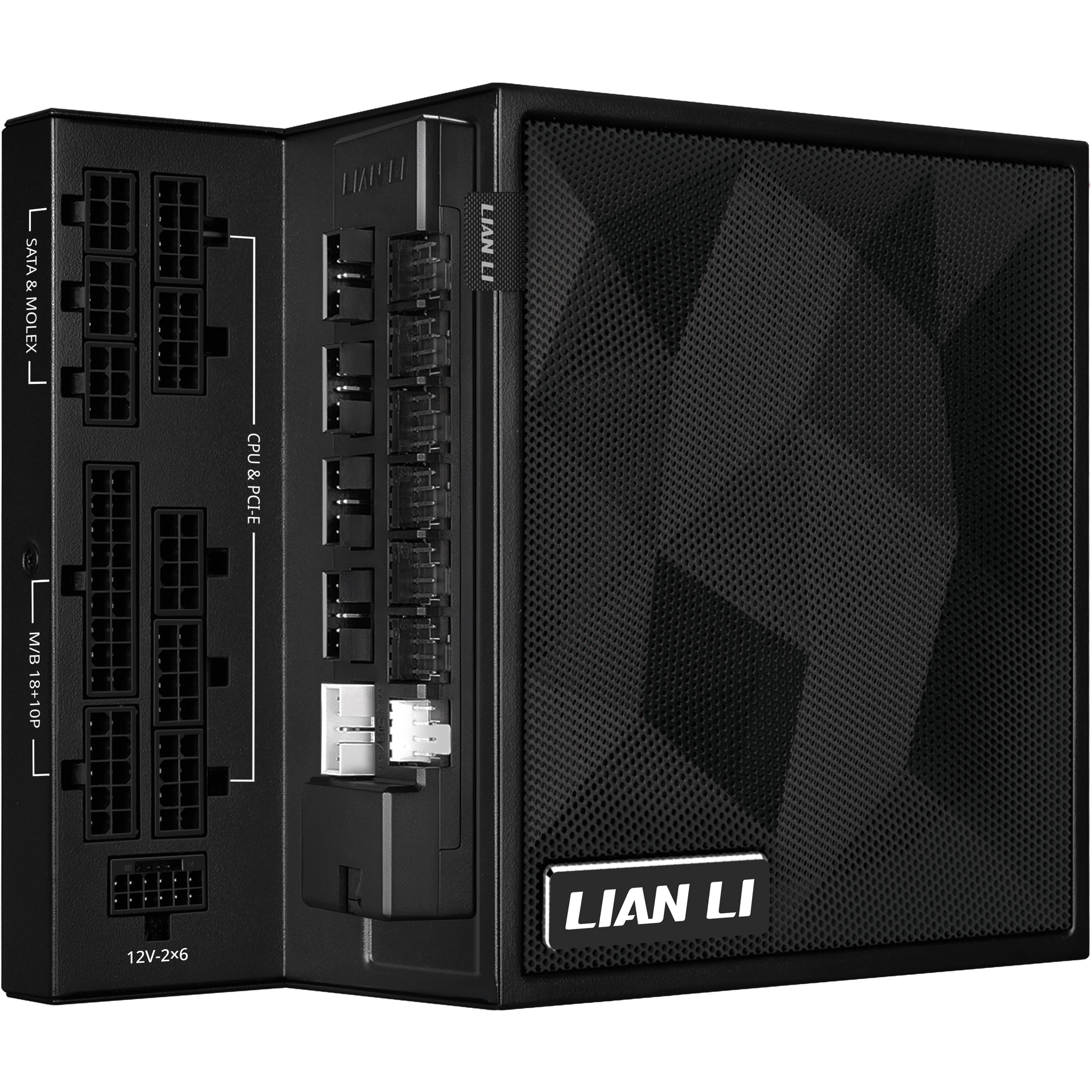 A large main feature product image of Lian Li Edge V2 1000W Gold PCIe 5.1 ATX 3.1 Modular PSU w/ Edge Hub (Black)