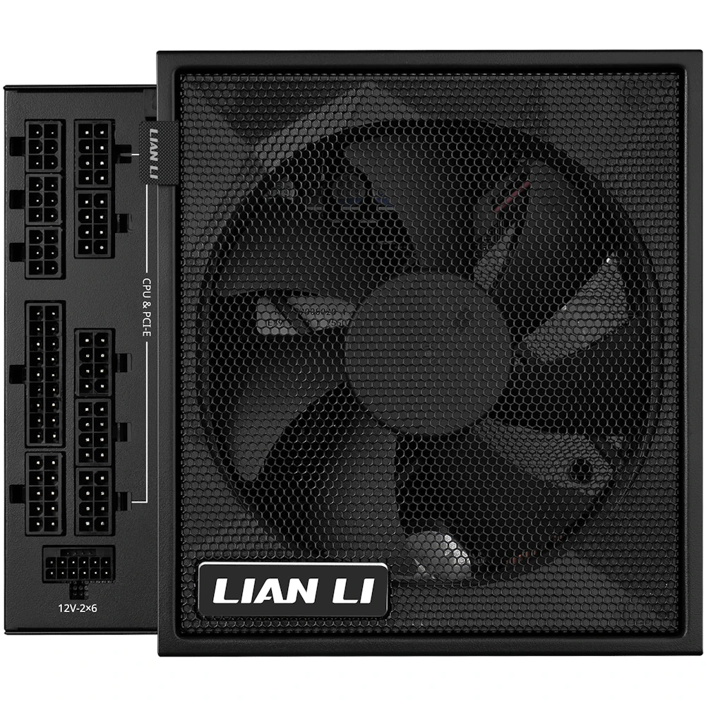A large main feature product image of Lian Li Edge V2 1000W Gold PCIe 5.1 ATX 3.1 Modular PSU w/ Edge Hub (Black)