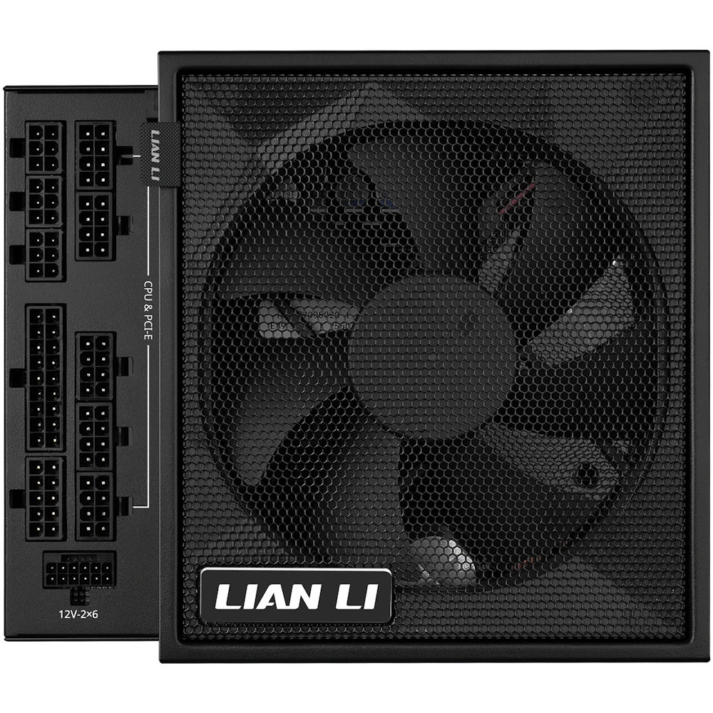 A large main feature product image of Lian Li Edge V2 1000W Gold PCIe 5.1 ATX 3.1 Modular PSU w/ Edge Hub (Black)