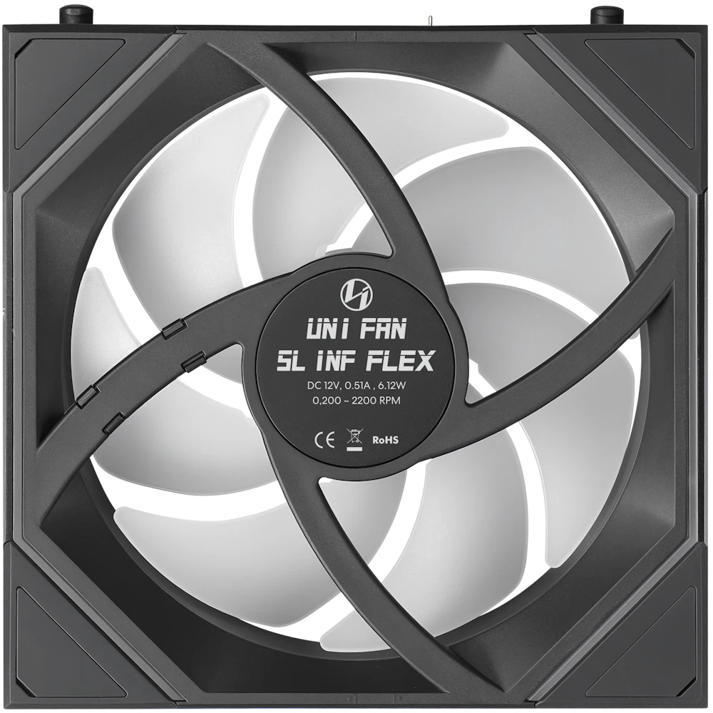 A large main feature product image of EX-DEMO Lian Li UNI FAN SL120 INF FLEX - 120mm Modular Wireless PWM Fan (Black)