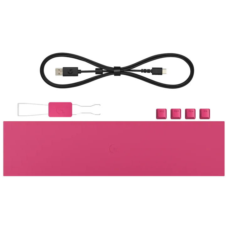A large main feature product image of Logitech G PRO X2 Rapid 8K Wired TKL Analog Gaming Keyboard w/ OLED (Pink)