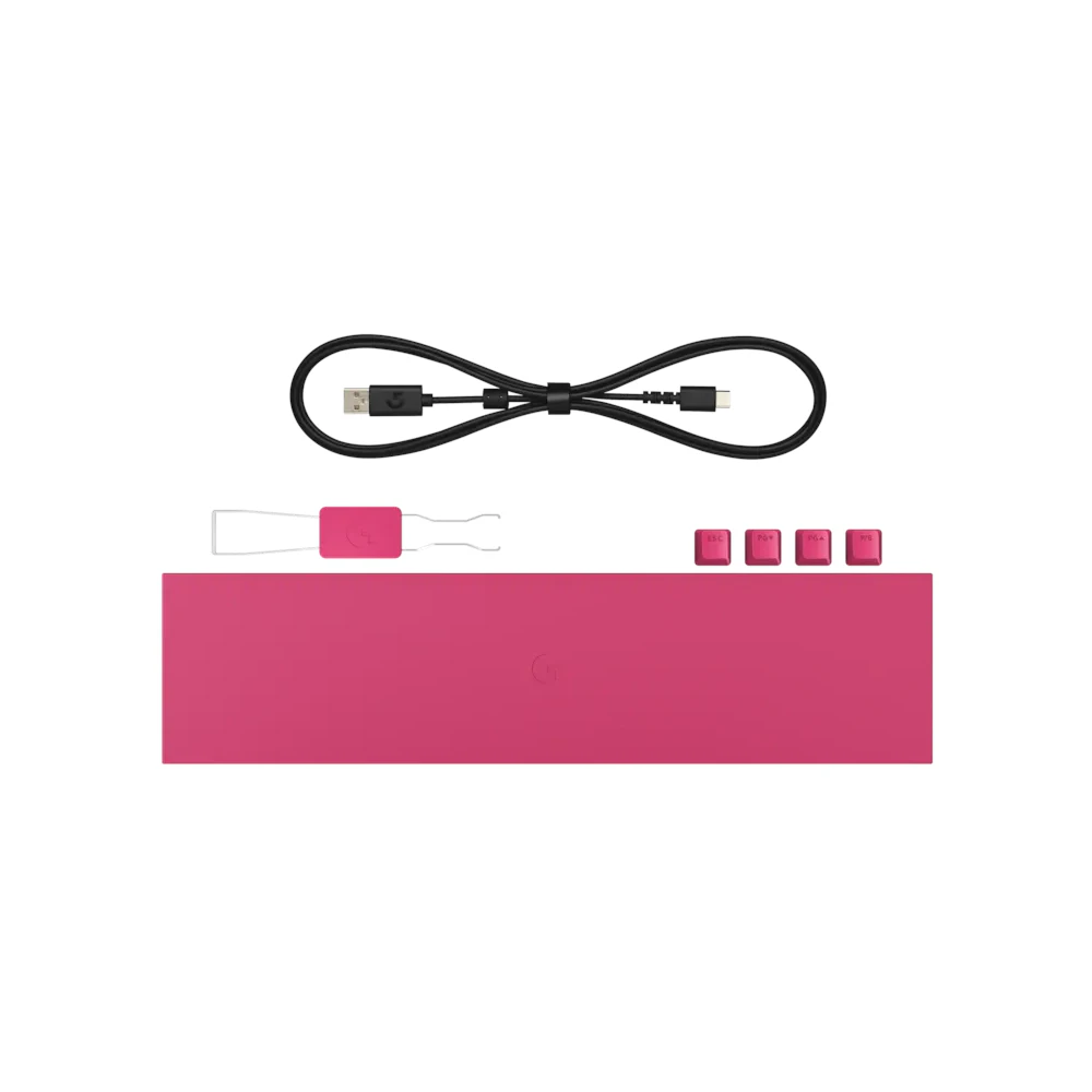 A large main feature product image of Logitech G PRO X2 Rapid 8K Wired TKL Analog Gaming Keyboard w/ OLED (Pink)