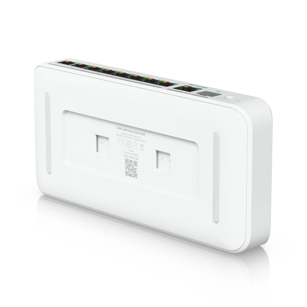 A large main feature product image of EX-DEMO Ubiquiti UniFi Flex 8-Port 2.5GbE PoE++ Switch