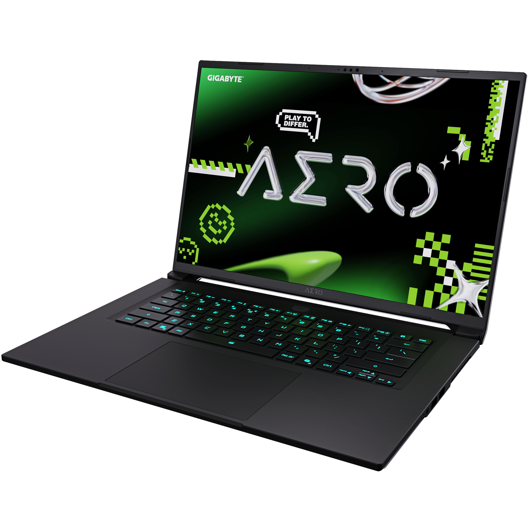 A large main feature product image of Gigabyte AERO X16 (1VH) - 16" 165Hz, Ryzen 7 AI 350, RTX 5060, 16GB/512GB Win 11 Gaming Notebook (Lunar White)