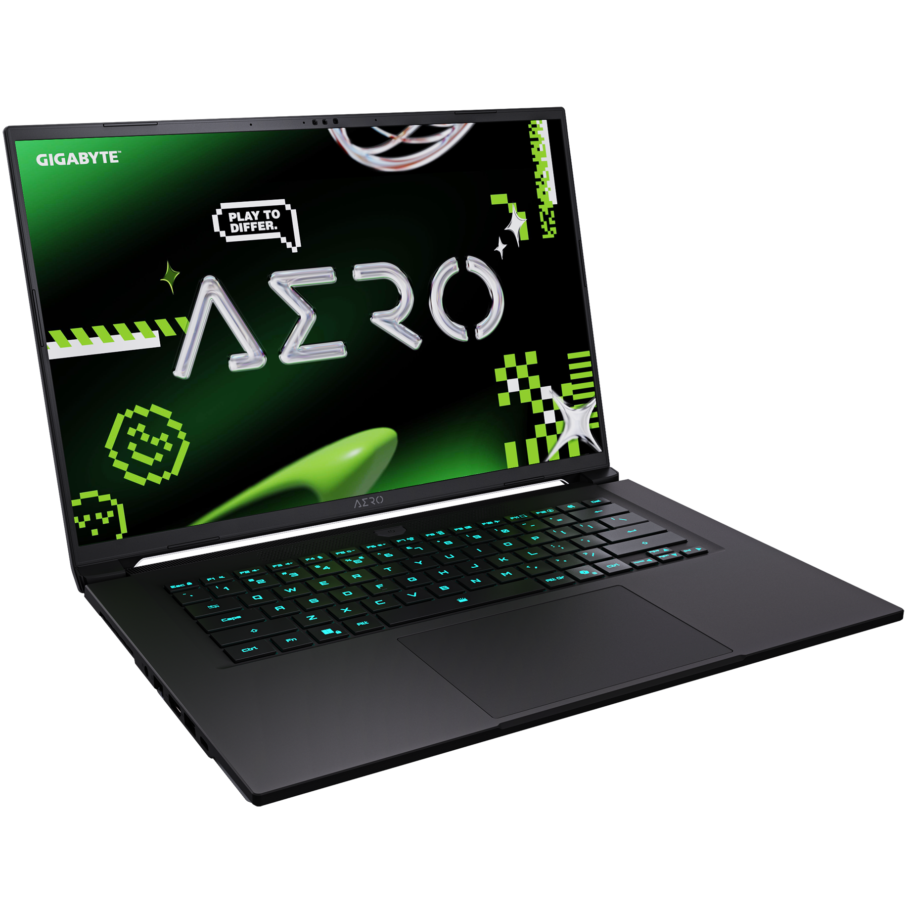 A large main feature product image of Gigabyte AERO X16 (1VH) - 16" 165Hz, Ryzen 7 AI 350, RTX 5060, 16GB/512GB Win 11 Gaming Notebook (Lunar White)