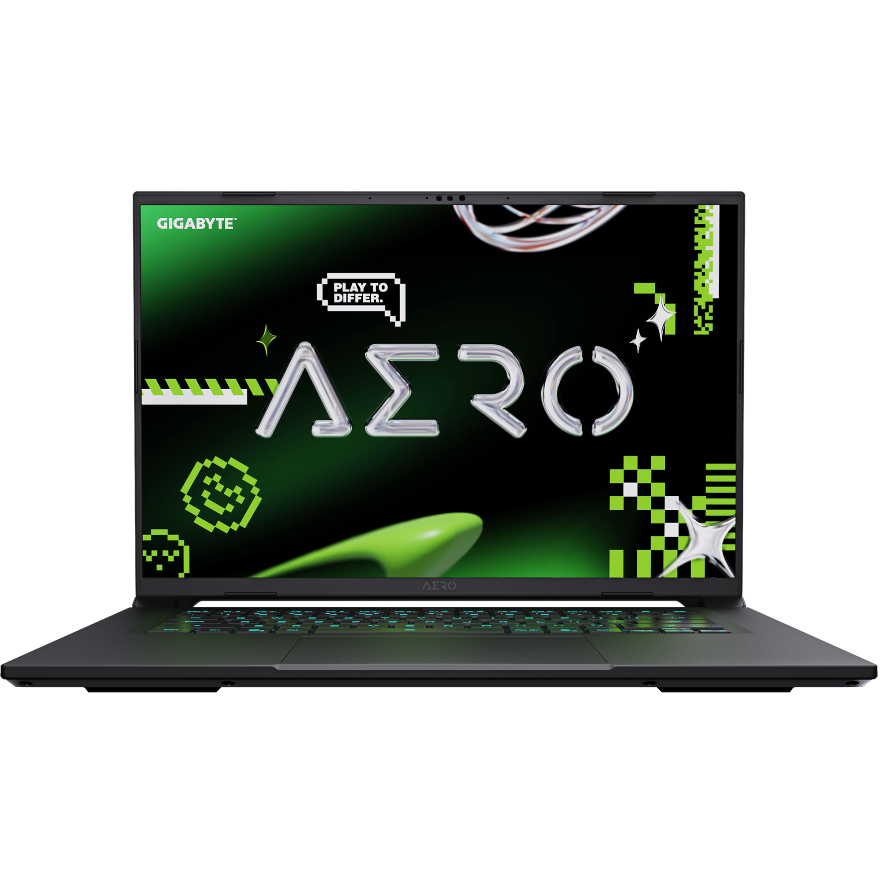 A large main feature product image of Gigabyte AERO X16 (4WH) - 16" 165Hz, Ryzen 9 AI 465, RTX 5070, 16GB/1TB Win 11 Gaming Notebook (Space Gray)