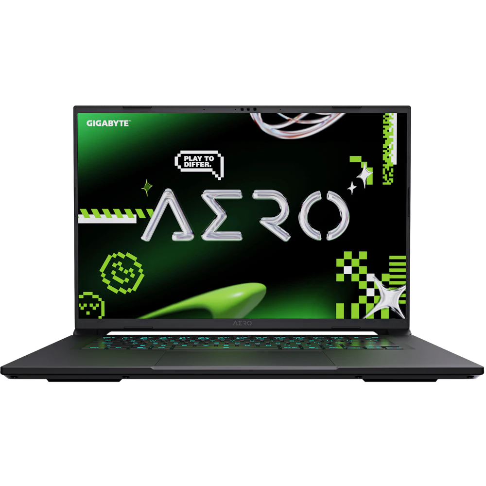A large main feature product image of Gigabyte AERO X16 (4WH) - 16" 165Hz, Ryzen 9 AI 465, RTX 5070, 16GB/1TB Win 11 Gaming Notebook (Space Gray)