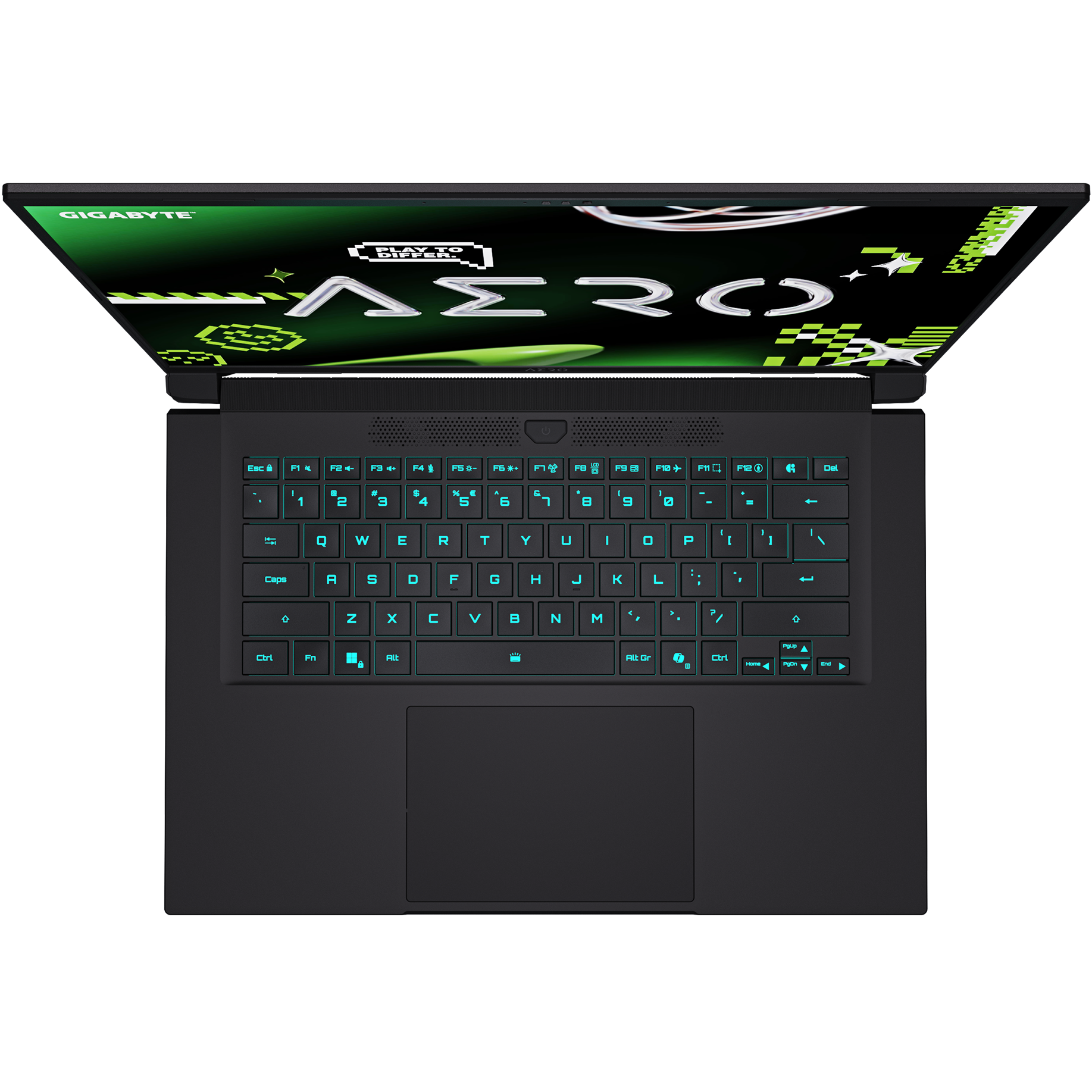 A large main feature product image of Gigabyte AERO X16 (4WH) - 16" 165Hz, Ryzen 9 AI 465, RTX 5070, 16GB/1TB Win 11 Gaming Notebook (Space Gray)