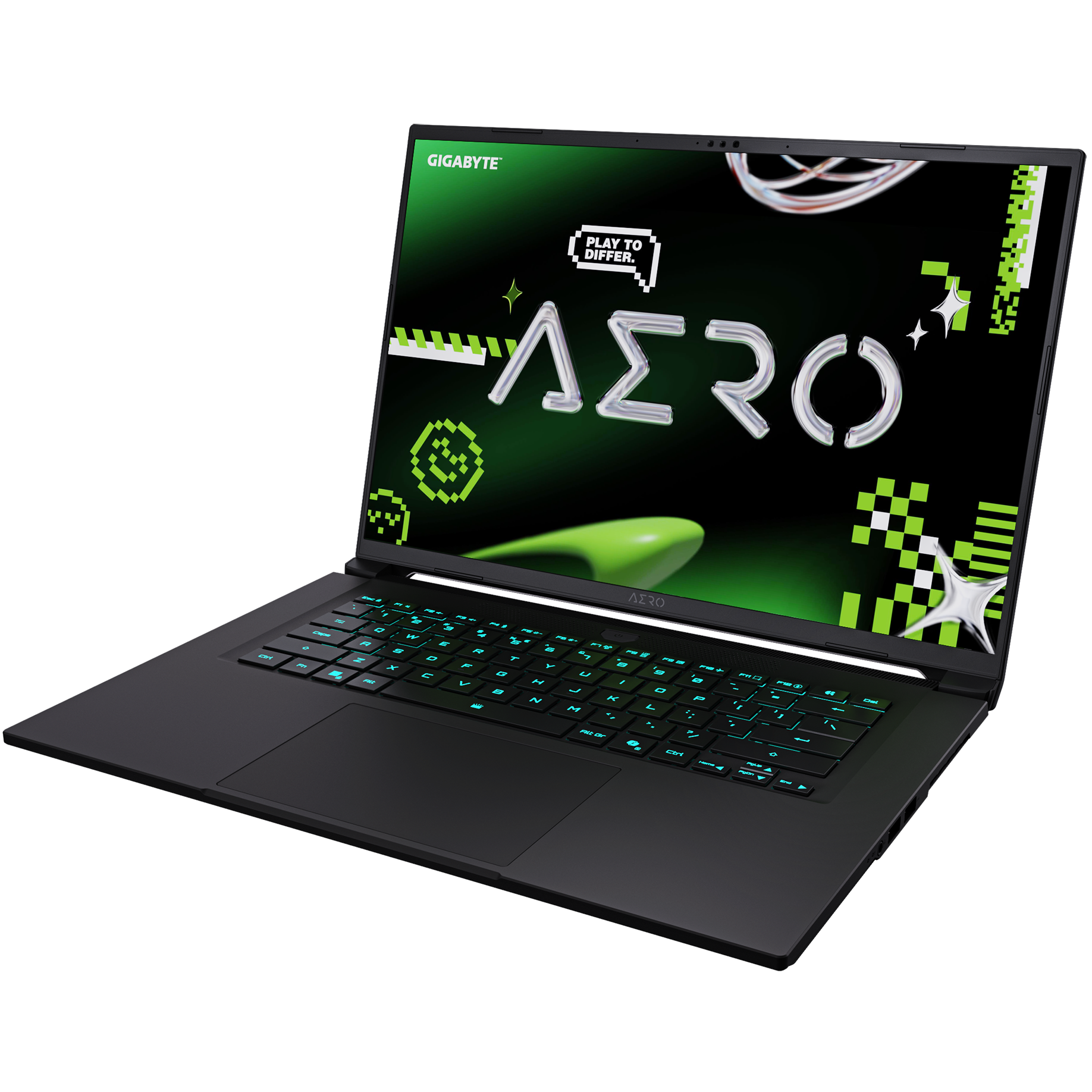 A large main feature product image of Gigabyte AERO X16 (4WH) - 16" 165Hz, Ryzen 9 AI 465, RTX 5070, 16GB/1TB Win 11 Gaming Notebook (Space Gray)