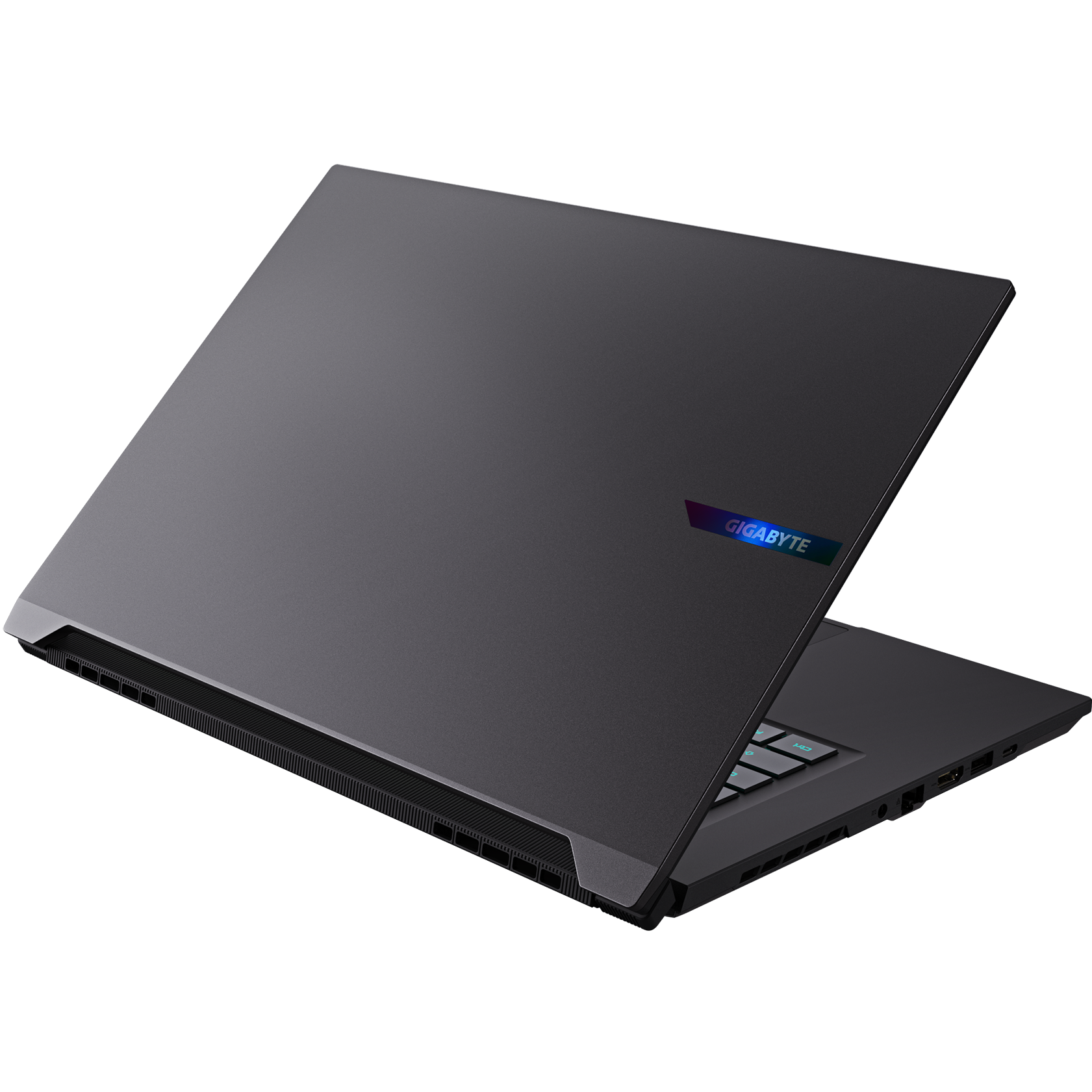 A large main feature product image of Gigabyte AERO X16 (4WH) - 16" 165Hz, Ryzen 9 AI 465, RTX 5070, 16GB/1TB Win 11 Gaming Notebook (Space Gray)