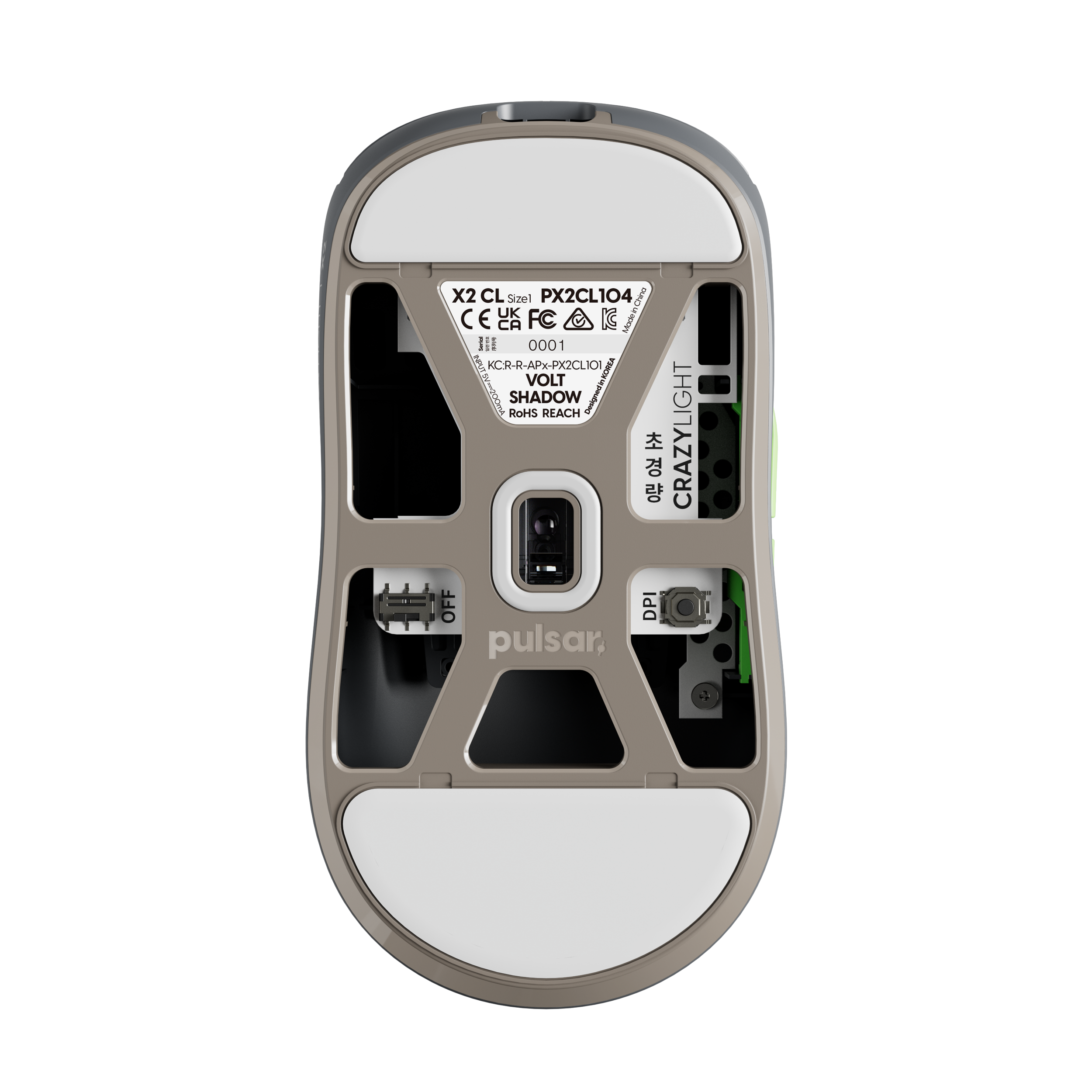 A large main feature product image of EX-DEMO Pulsar X2 CrazyLight Mini - 35g Ultra-Lightweight 8K Wireless Gaming Mouse (Volt Shadow)