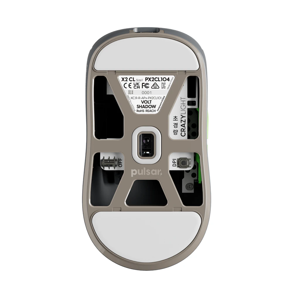 A large main feature product image of EX-DEMO Pulsar X2 CrazyLight Mini - 35g Ultra-Lightweight 8K Wireless Gaming Mouse (Volt Shadow)