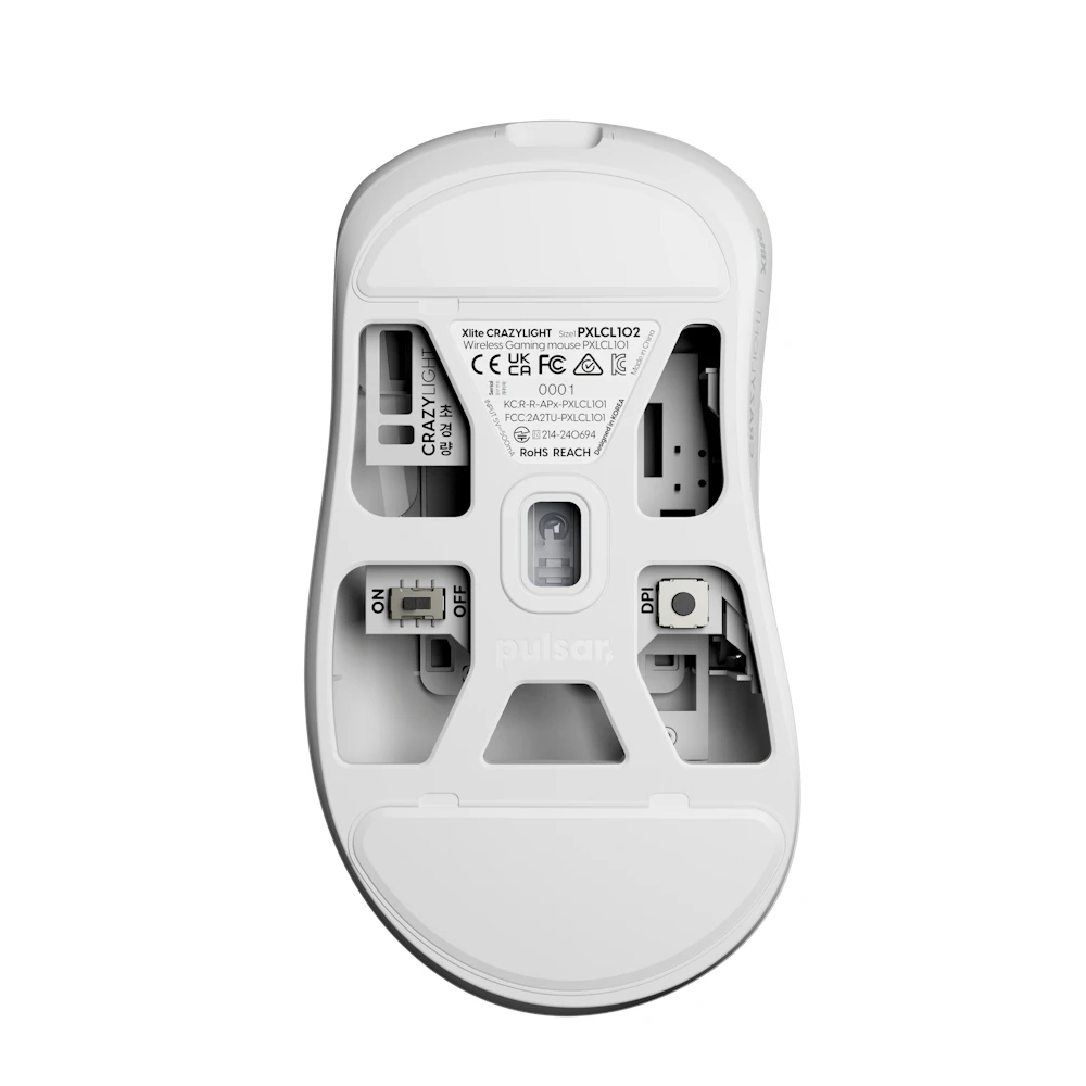 A large main feature product image of EX-DEMO Pulsar Xlite CrazyLight - 43g Ultra-Lightweight 8K Wireless Gaming Mouse (Uyuni White)