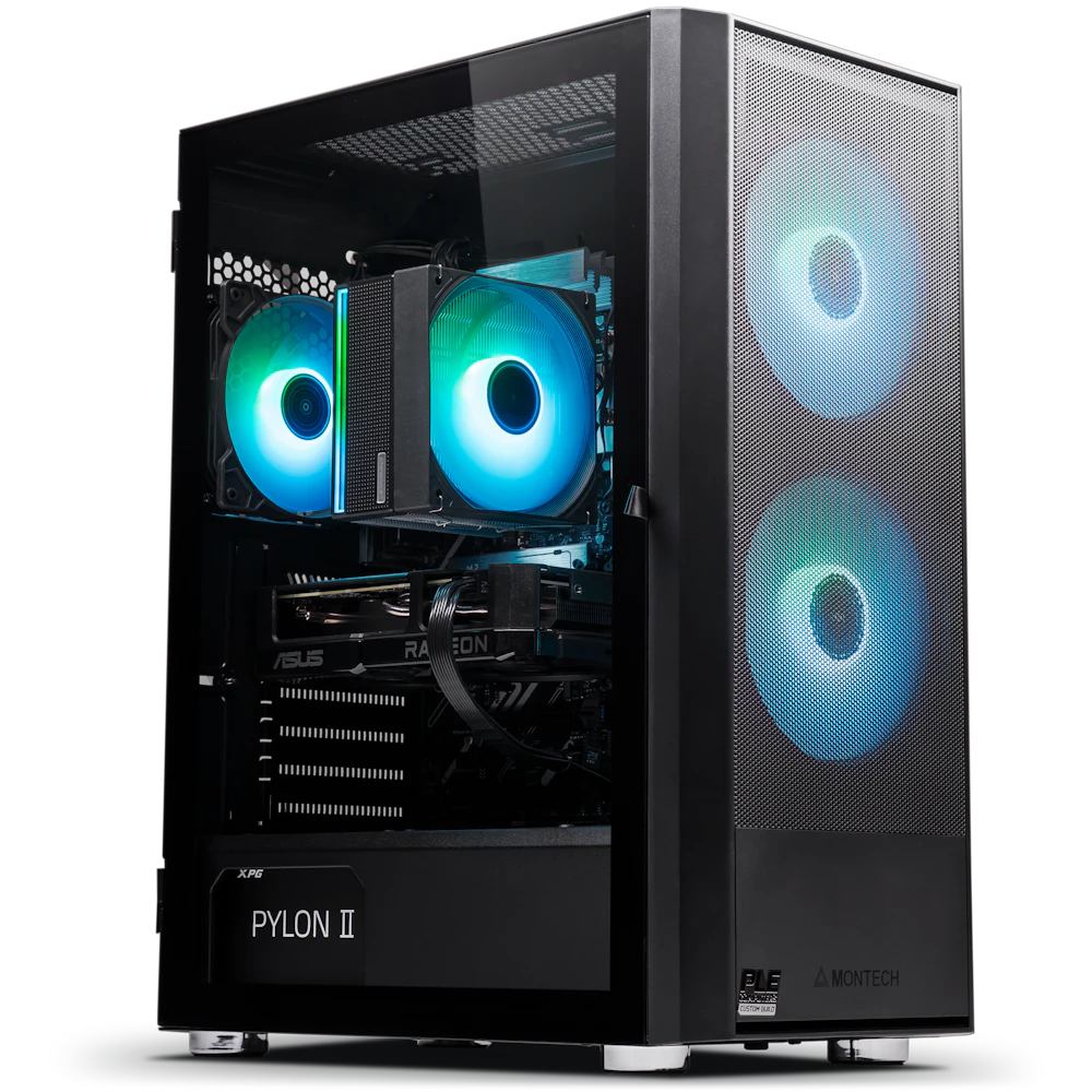 A large main feature product image of PLE Tide RX 9060 XT Prebuilt Ready To Go Gaming PC