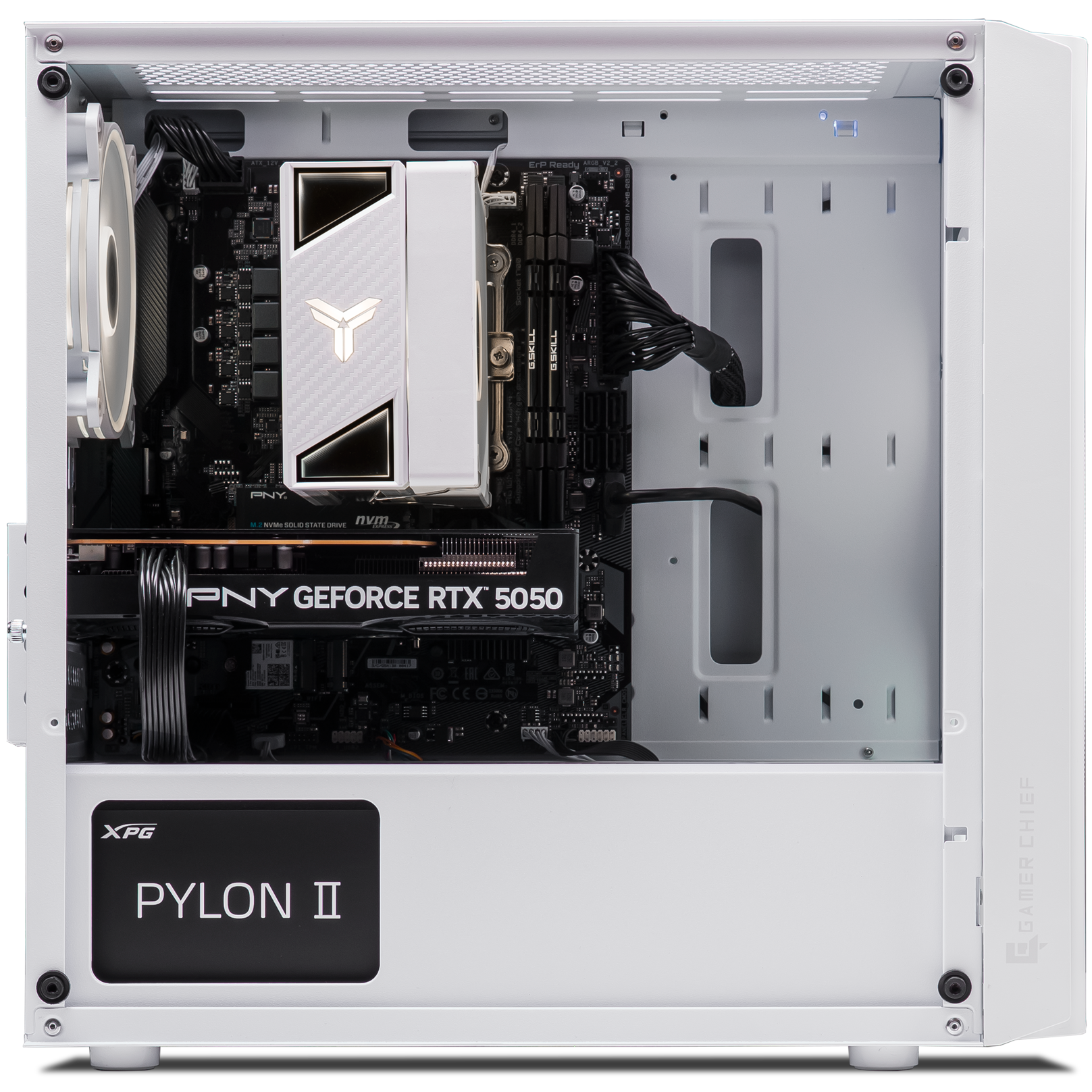 A large main feature product image of PLE Ivory RTX 5050 Prebuilt Ready To Go Gaming PC