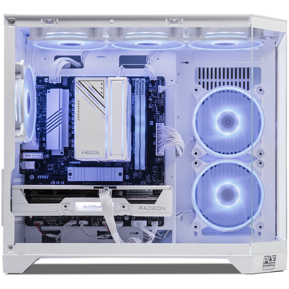 A large main feature product image of PLE Polar RX 9060 XT Prebuilt Ready To Go Gaming PC