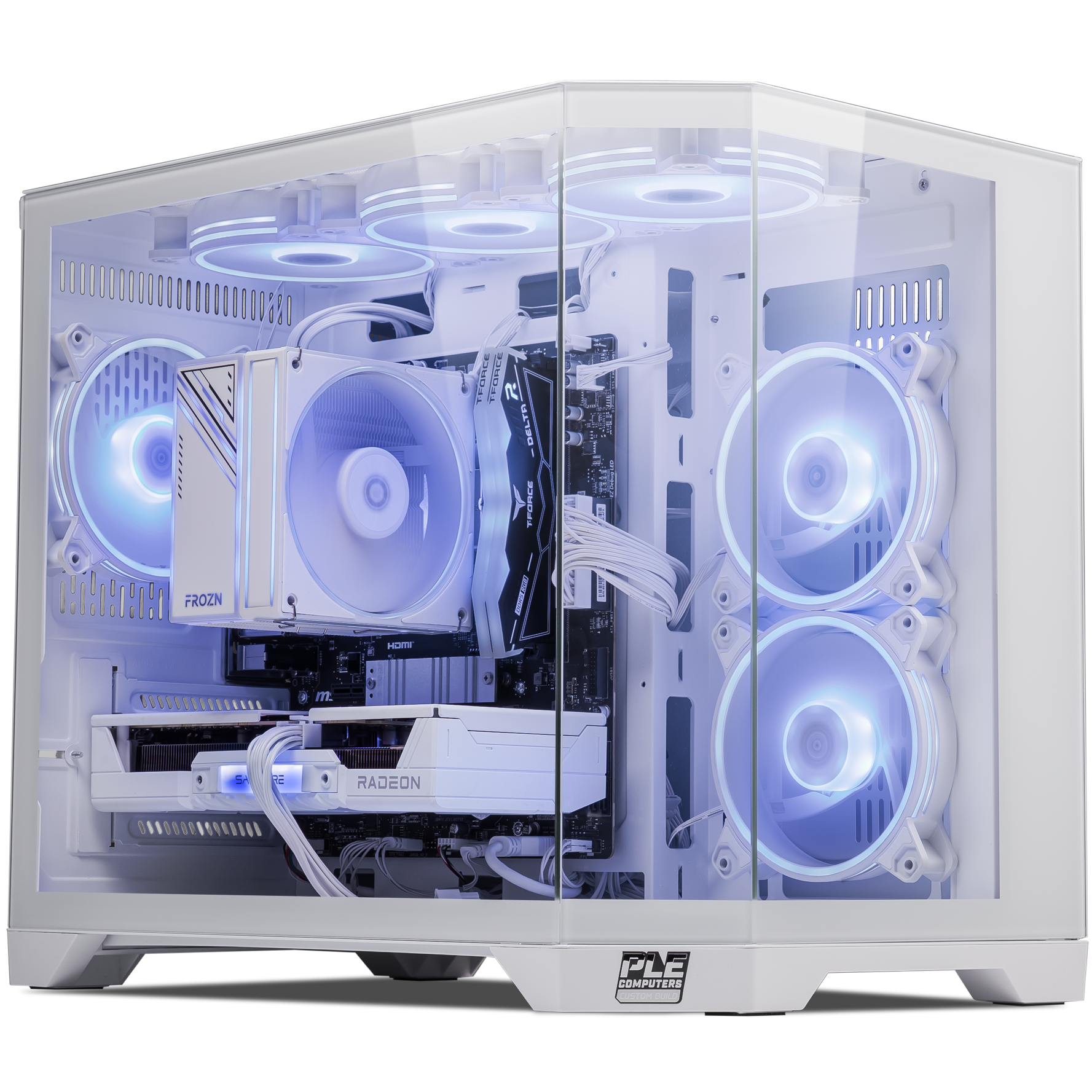 A large main feature product image of PLE Polar RX 9060 XT Prebuilt Ready To Go Gaming PC