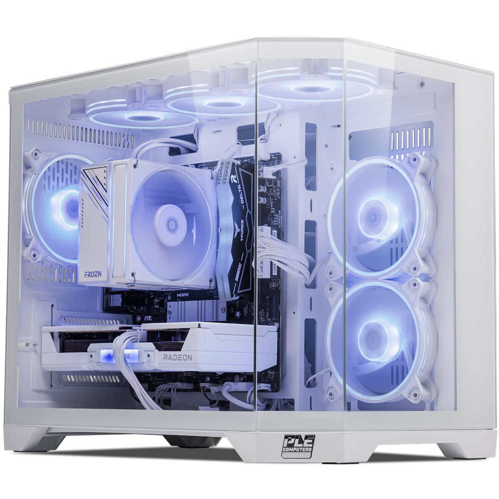 A large main feature product image of PLE Polar RX 9060 XT Prebuilt Ready To Go Gaming PC