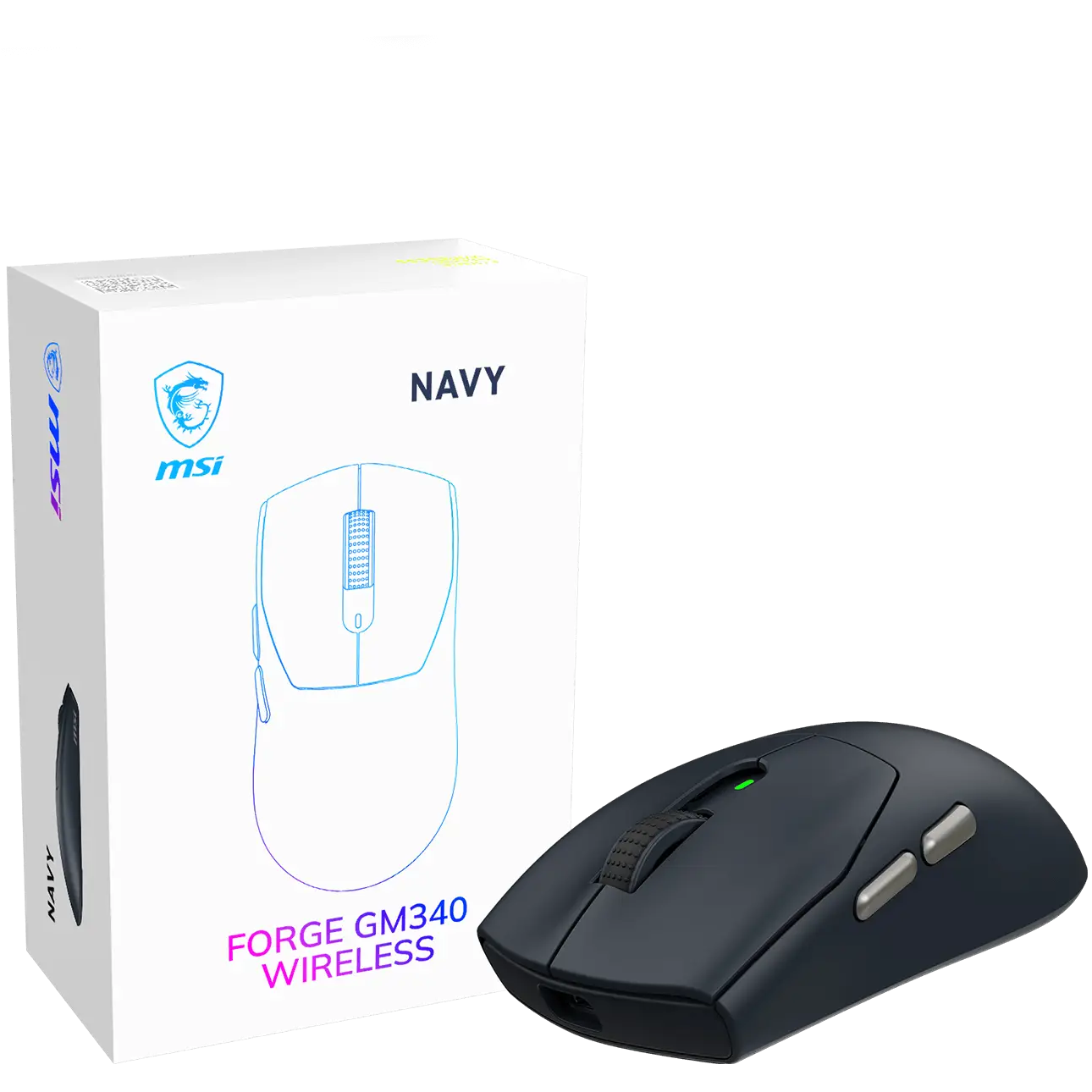 A large main feature product image of MSI FORGE GM340 Wireless Gaming Mouse - Navy
