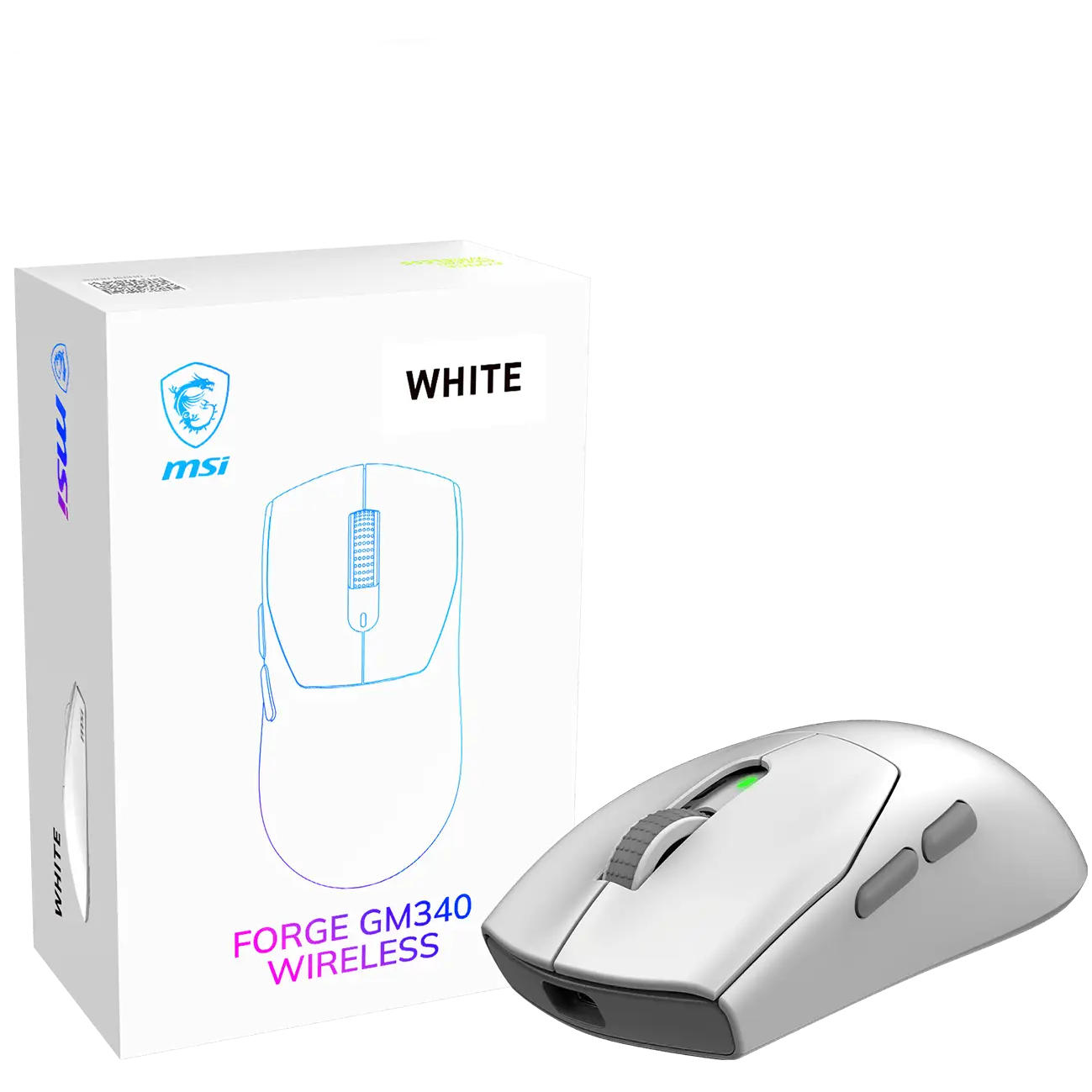 A large main feature product image of MSI FORGE GM340 Wireless Gaming Mouse - White
