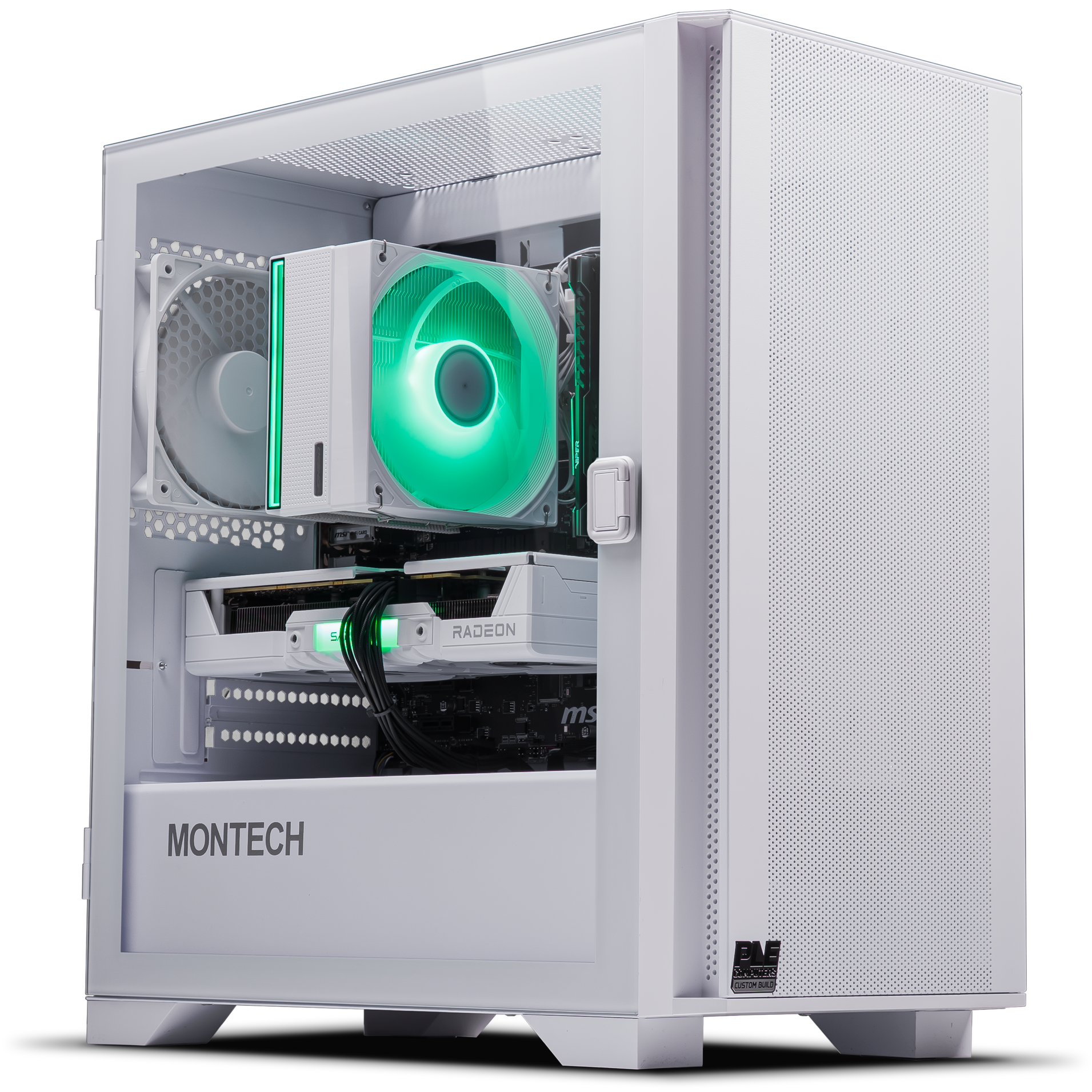 A large main feature product image of PLE Aura RX 9060 XT Prebuilt Ready To Go Gaming PC