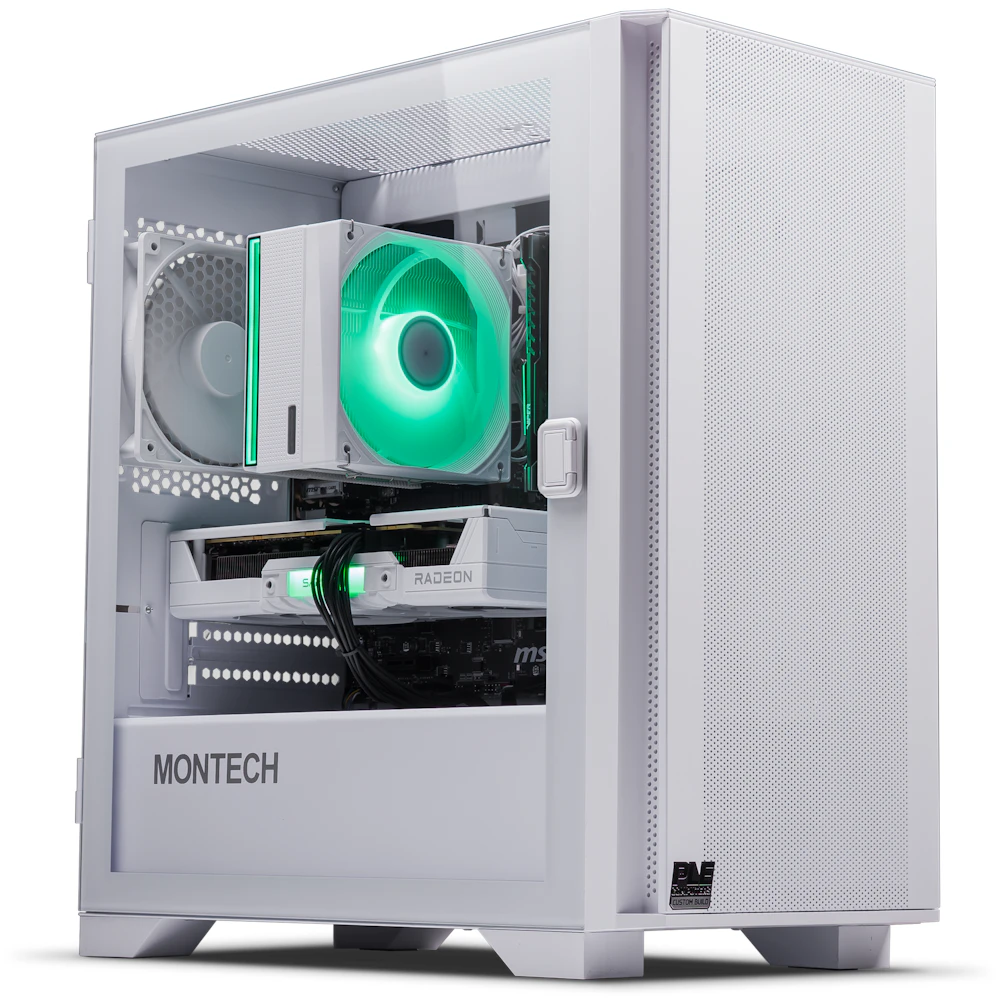 A large main feature product image of PLE Aura RX 9060 XT Prebuilt Ready To Go Gaming PC