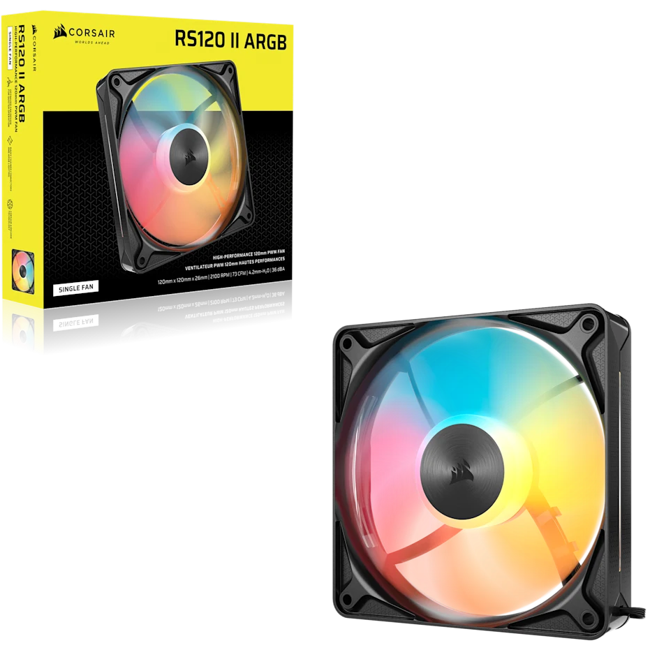A large main feature product image of Corsair RS120 II ARGB - 120mm PWM Single Block Fan (Black)