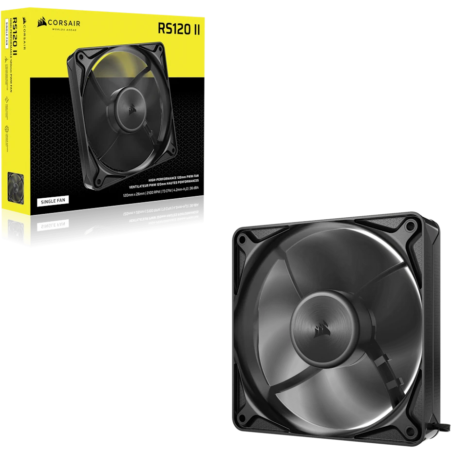 A large main feature product image of Corsair RS120 II - 120mm PWM Single Block Fan (Black)