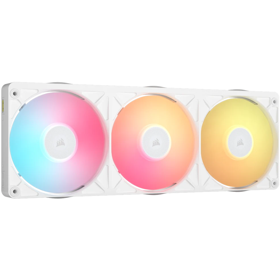 A large main feature product image of Corsair iCUE LINK RX360 II RGB - 360mm PWM Triple Block Fan w/ iCUE LINK System Hub (White)