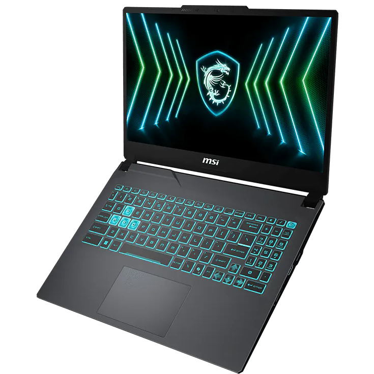 A large main feature product image of MSI Cyborg 15 Black Edition (A13VEO) - 15.6" 144Hz, i5-13420H, RTX 4050, 16GB/512GB - Win 11 Gaming Notebook