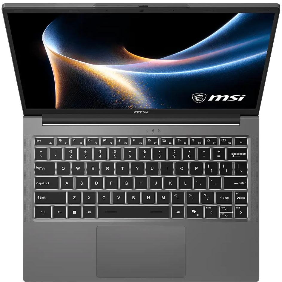 A large main feature product image of MSI Modern 14 (H1M) - 14" 60Hz, Core 5 120U, 16GB/512GB - Win 11 Notebook