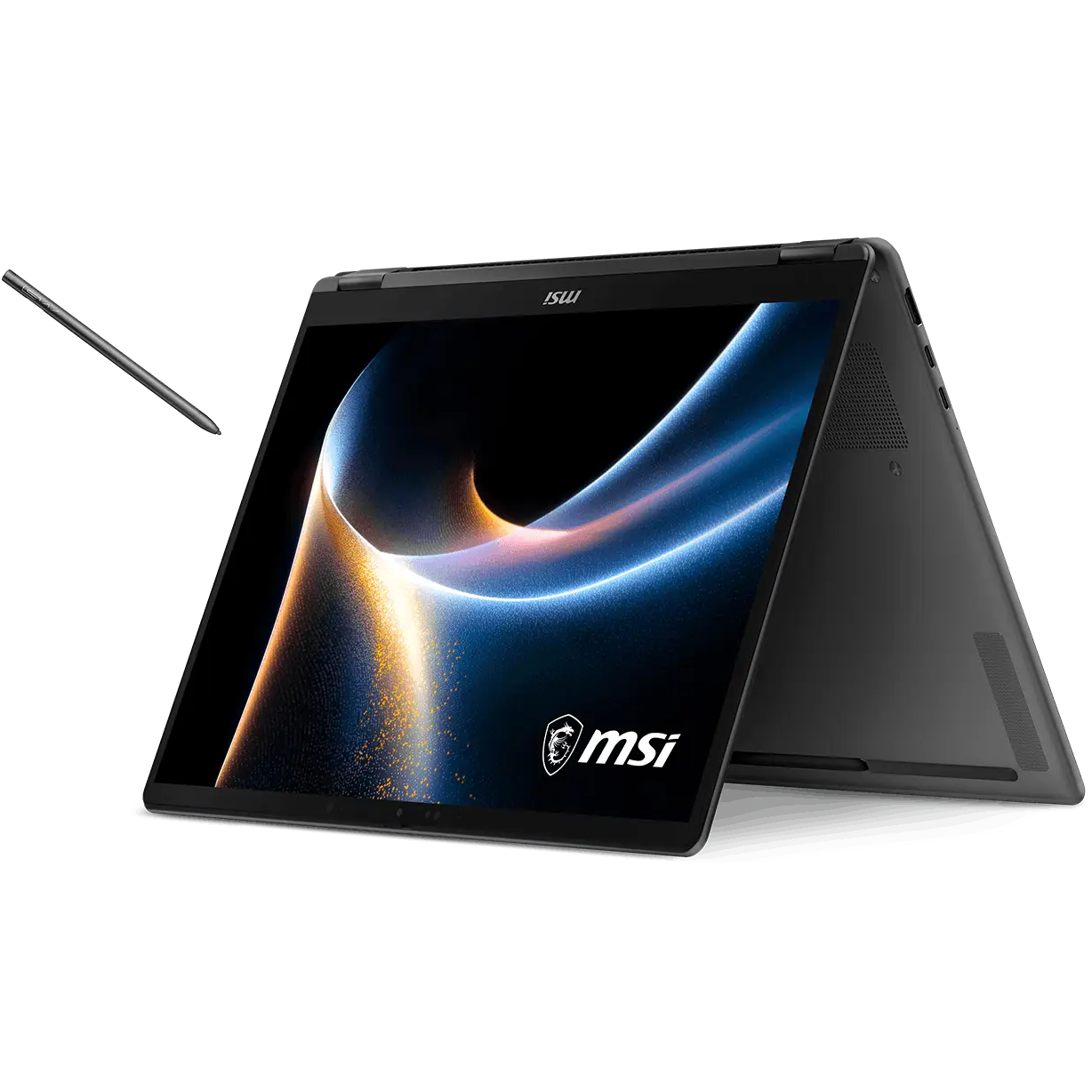 A large main feature product image of MSI Prestige 14 Flip AI+ (D3MTG) - 14" FHD+ OLED, Ultra 9 386H, 32GB/1TB - Win 11 Notebook