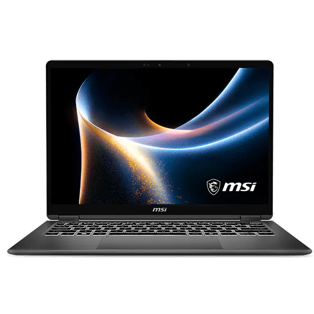 A large main feature product image of MSI Prestige 14 Flip AI+ (D3MTG) - 14" FHD+ OLED, Ultra 9 386H, 32GB/1TB - Win 11 Notebook