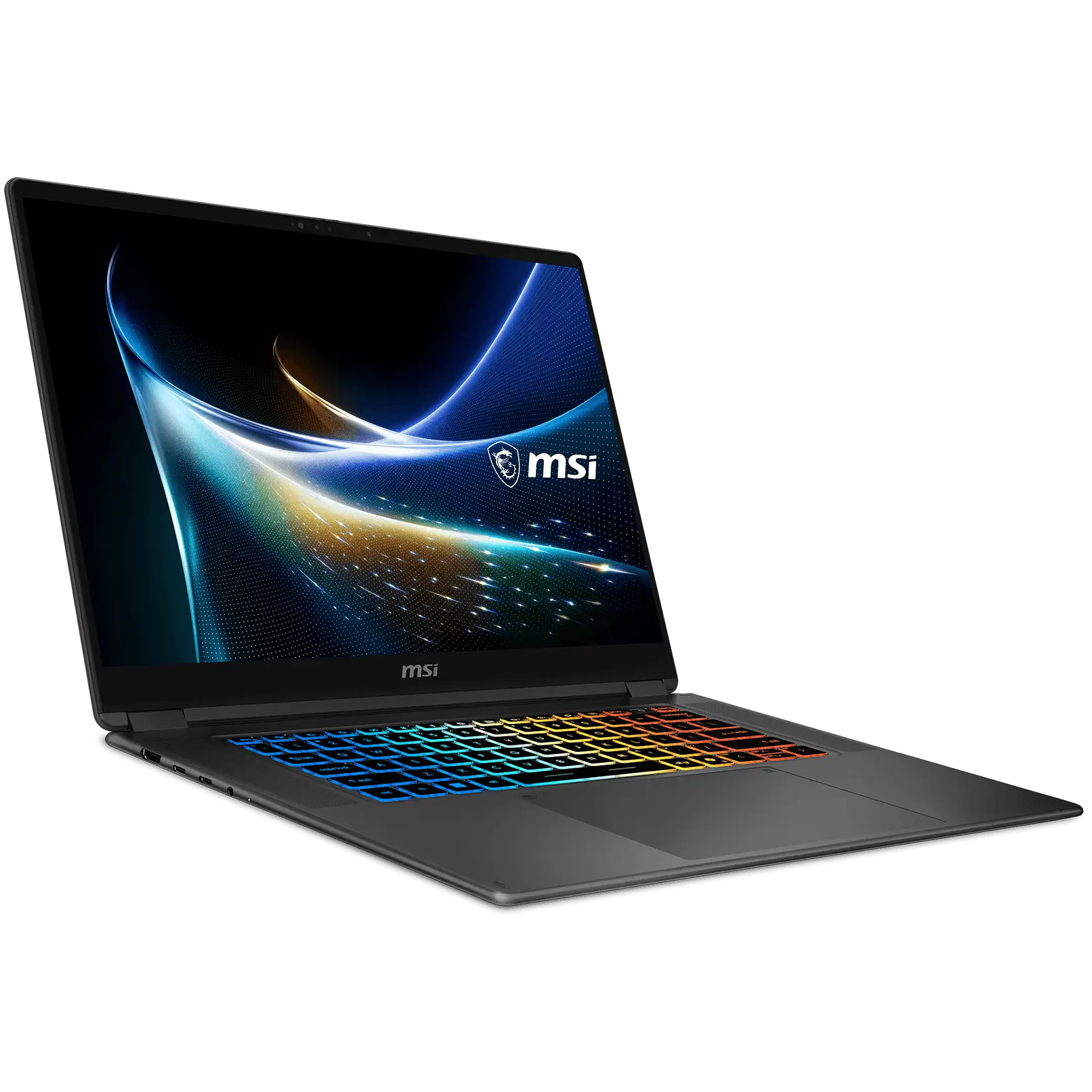A large main feature product image of MSI Prestige N16 Flip AI+ (C1XMT) - 16"  2.8K OLED 120Hz Touch, RTX Spark N1X 20-core CPU, 32GB/1TB - Win 11 Pro Notebook