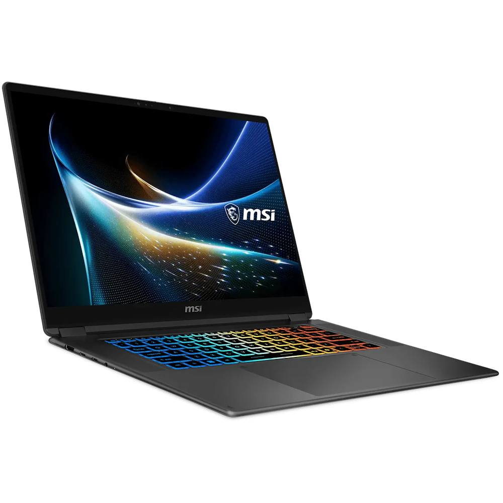 A large main feature product image of MSI Prestige N16 Flip AI+ (C1XMT) - 16" 2.8K OLED 120Hz Touch, RTX Spark N1X 20-core CPU, 32GB/1TB - Win 11 Pro Notebook