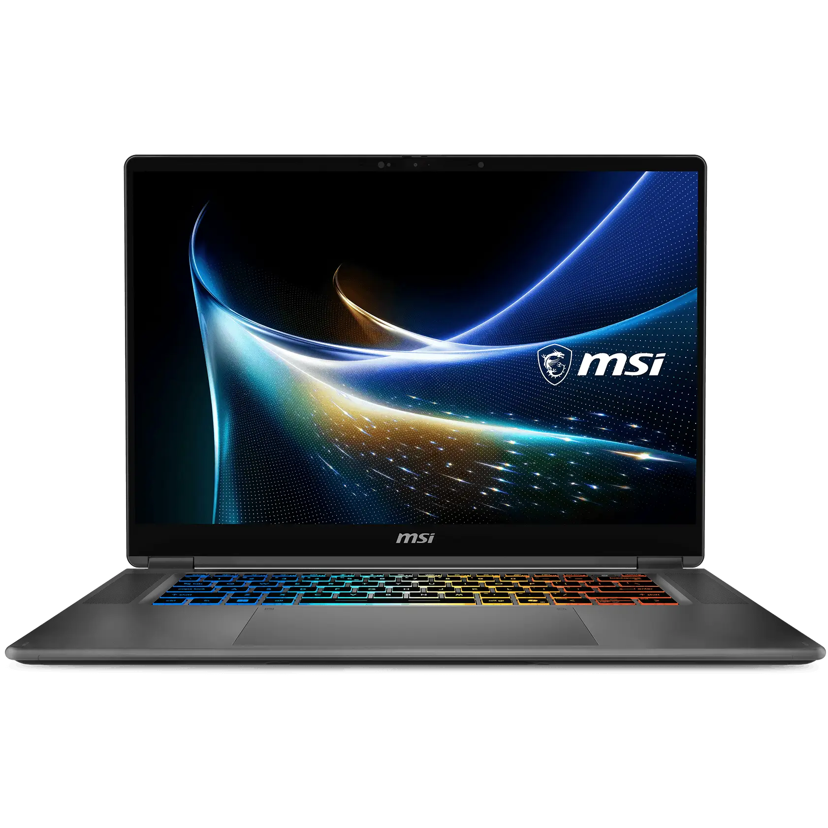 A large main feature product image of MSI Prestige N16 Flip AI+ (C1XMT) - 16" OLED 120Hz Touch, RTX Spark N1X 20-core CPU, 64GB/1TB - Win 11 Pro Notebook