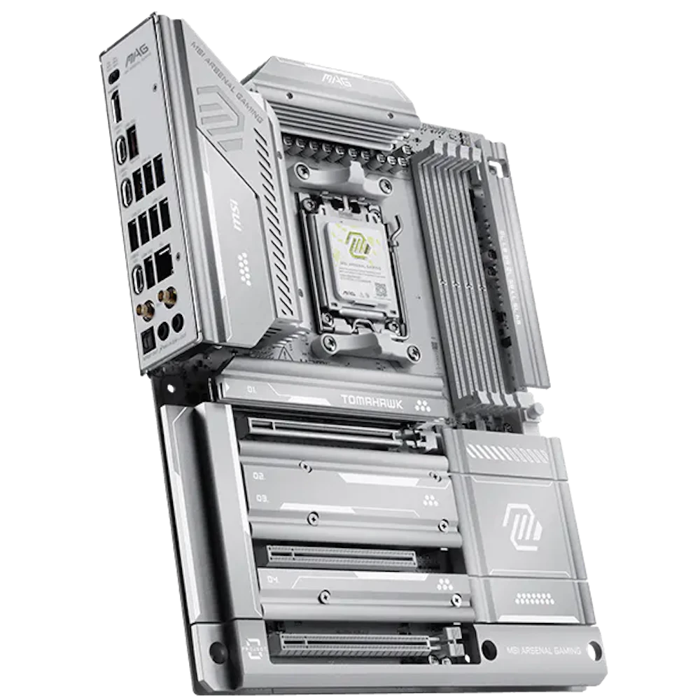 A large main feature product image of MSI MAG X870E Tomahawk MAX WIFI PZ AM5 ATX Desktop Motherboard