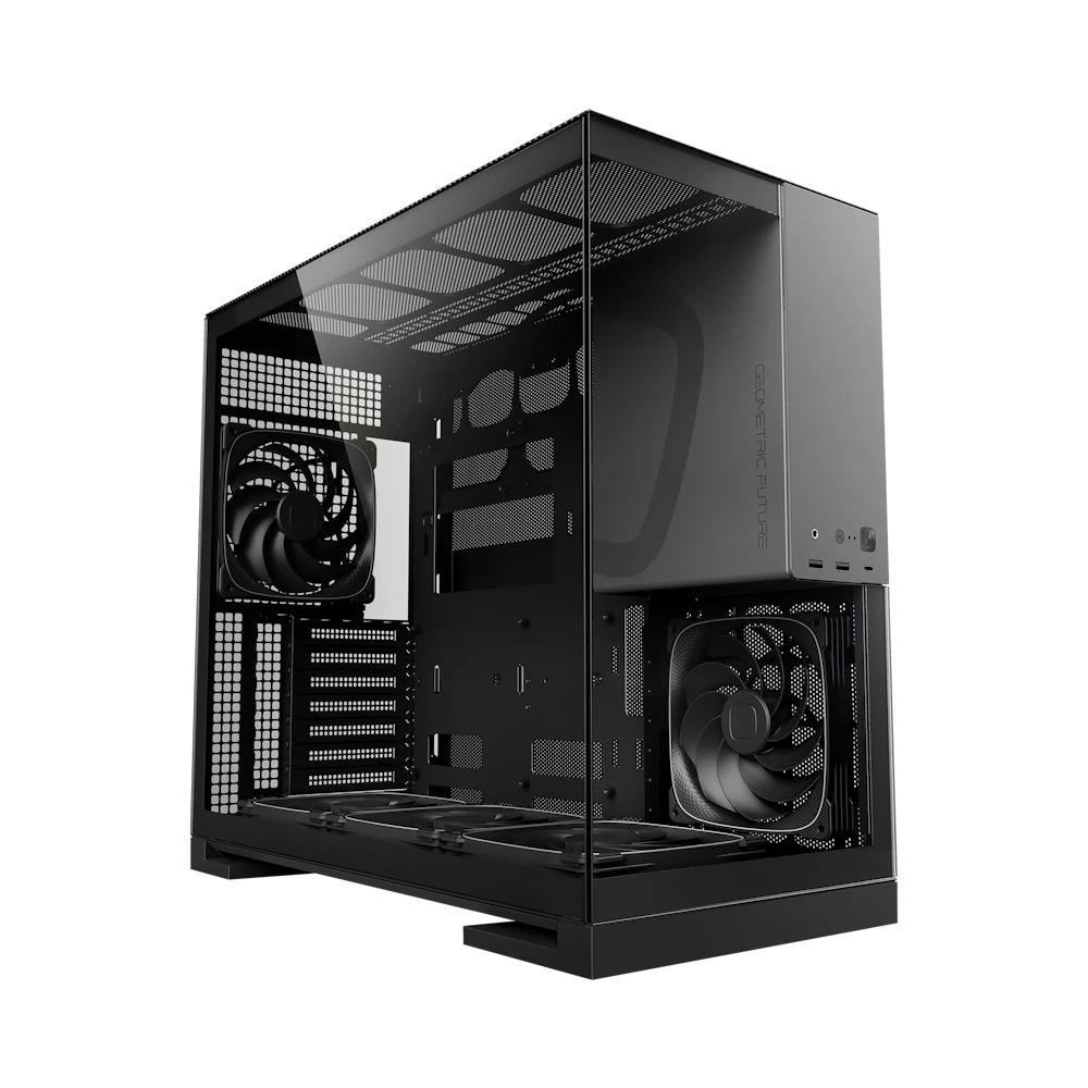A large main feature product image of EX-DEMO Geometric Future Model 5 - Mid Tower Glass Case (Black/Grey)