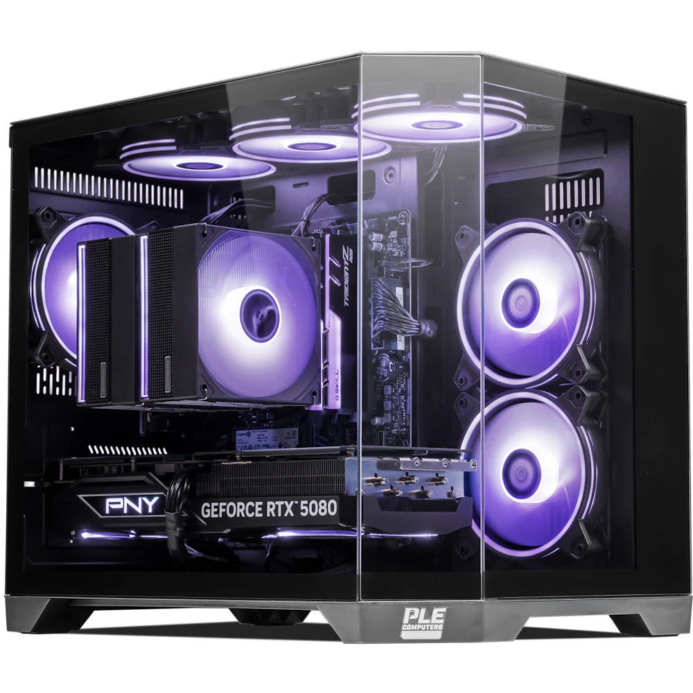 A large main feature product image of EX-DEMO PLE Void RTX 5080 Prebuilt Ready To Go Gaming PC