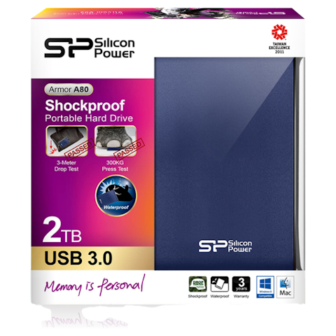 Silicon Power Armor A80 Water/Shock Proof 2TB USB3.0 2.5" Blue Portable HDD