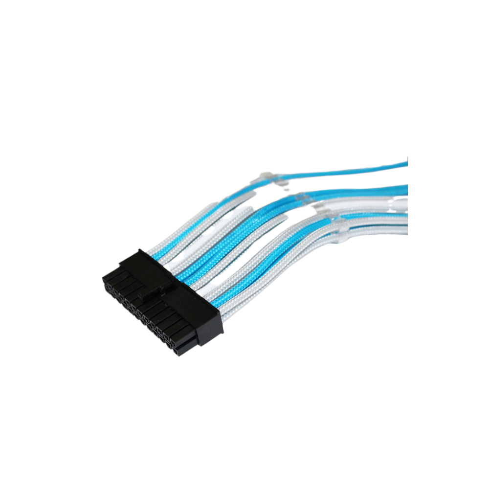 GamerChief Elite Series 24-Pin ATX 30cm Sleeved Extension Cable (White/Light Blue/Light Grey)